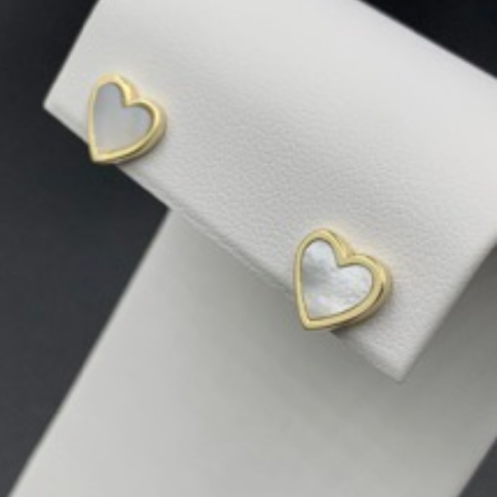10K Gold Mother of Pearl Heart Earrings - Picture 2 of 2